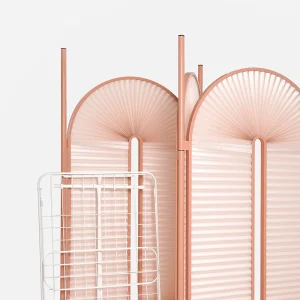 Minima Moralia pleated fabric room divider paravent in rose by Christophe de la Fontaine